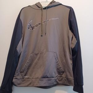 Nike Sweater Camo Swoosh Logo Thermafit Hoodie Sweatshirt Mens Size M Black READ